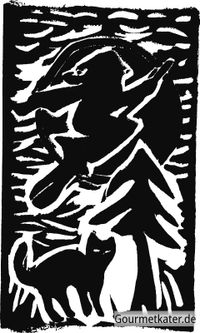 Linolschnitt Hexe mit Katze